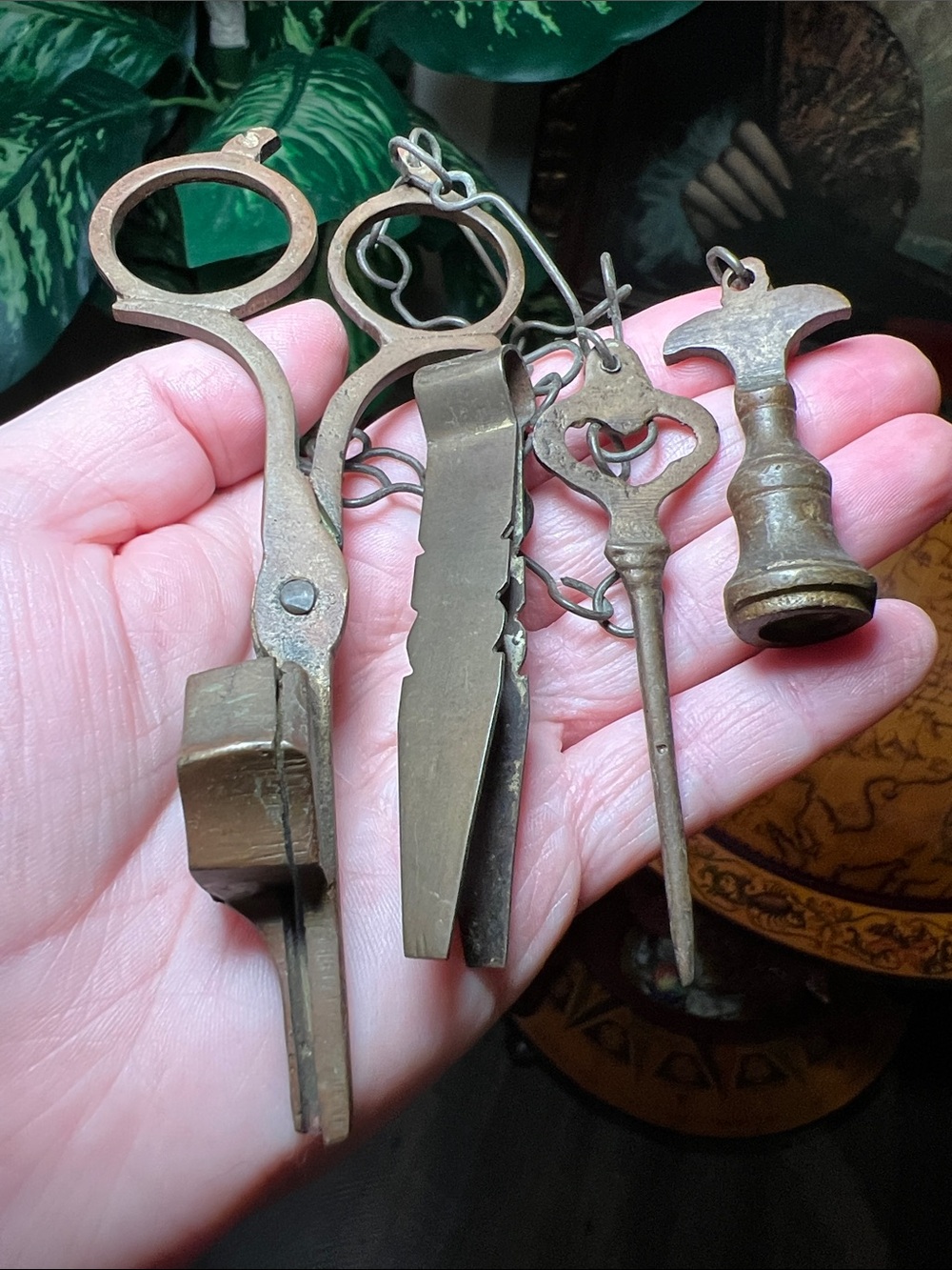 Antique Brass Chatelaine Wick Trimmer & Candle Care Tool Set